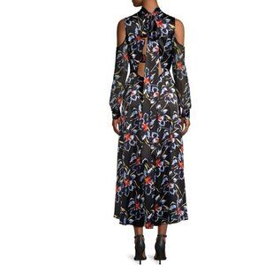 Diane Von Furstenberg Silk High Low Cold Shoulder Floral Dress Size 8